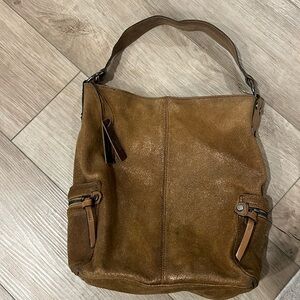 Tano Brown Shimmery Suede Hobo Bag